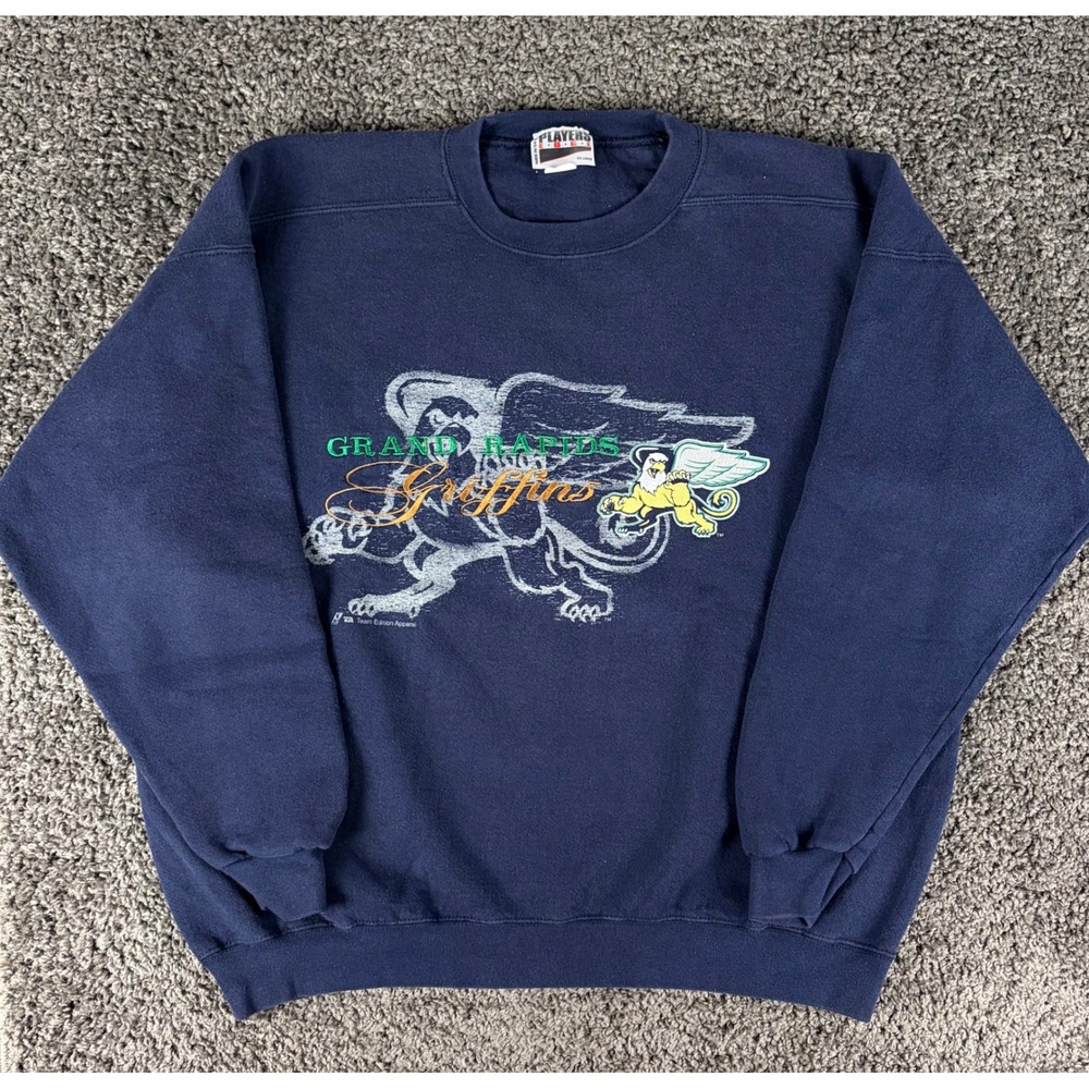 Vintage 90s Grand Rapids Griffins Sweatshirt Mens XXL Navy Blue Players Edge USA